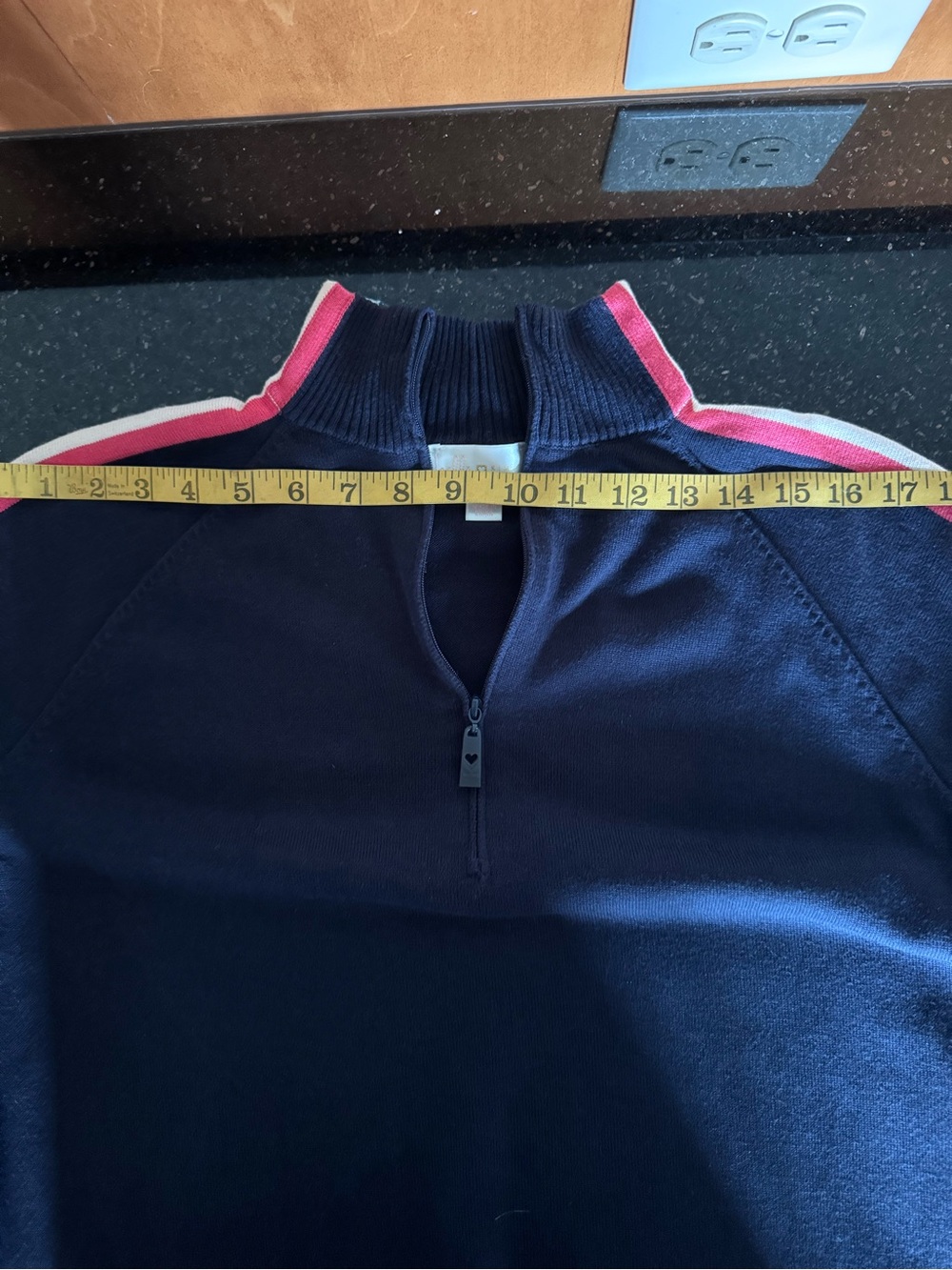 belle by Kim Gravel Navy Half-Zip Sweater with Pink and Light Blue Stripes - Picture 4 of 8